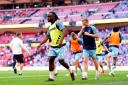 Coventry City defender Fankaty Dabo warming up at Wembley before the play-off final