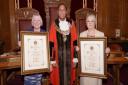 The two new alderwomen collecting their certificated from Mayor of Bolton Cllr Mohammed Ayub