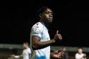 Dan Nlundulu gives the thumbs up to travelling fans at Wycombe on Tuesday night