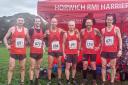 Horwich Harriers’ senior men’s team who all competed at Leverhulme Park, in Bolton