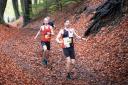 Horwich Harrier Nick Leigh, left, en route to second place at the 13 Arches Trail Half Marathon
