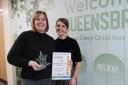 Debra Leeper, our Teaching Assistant of the Year, left, and Queensbridge Headteacher, Louise Chapman, right
