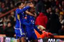 Abdul Fatawu celebrates scoring Leicester’s winner (John Walton/PA)