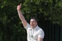 Farnworth’s David Mather celebrates taking the wicket off Padiham’s Joseph Edgar. Picture by Harry McGuire
