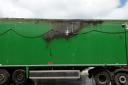 The damaged lorry