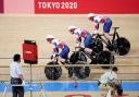 Jason Kenny is in team sprint action