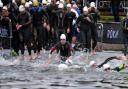 Ironman contestants at Pennington Flash, Leigh during the first stage in the annual Ironman Bolton triathlon.