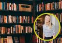 Background - shelves of books (Canva) and Bottom corner - Between the Covers presenter Sara Cox. Credit: PA