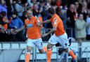 Ian Evatt celebrates with Stephen Crainey after a goal in their Blackpool days