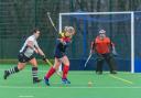 WINNING CONTRIBUTION: Jenny Brookfield, centre, in action against Bowdon. Her short corner led to the winning goal from Lu Bull