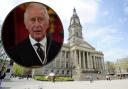 Bolton Town Hall and King Charles III, inset