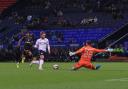 Kieran Sadlier scores the third goal of the night against Leeds United Under-21s.