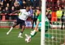 Dapo Afolayan whistles a shot past the Accrington post in Bolton's 3-2 win on Saturday
