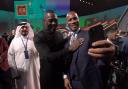 Didier Drogba at the World Cup draw, along with actor Idris Elba