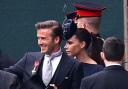 David and Victoria Beckham arrive for the royal wedding