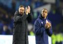 Ian Evatt and Victor Adeboyejo applaud the supporters after a 1-1 draw at Sheffield Wednesday.