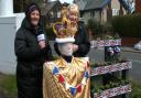 Debbie Grimshaw and Cllr Hilary Fairclough with the crocheted King Charles