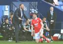 Ian Evatt barks orders from the touchline in the play off semi final against Barnsley