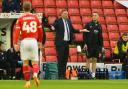 Ian Evatt reacts to a refereeing decision in the play-off defeat to Barnsley