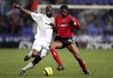 Radhi Jaidi in his Bolton days, playing against West Brom's Kanu
