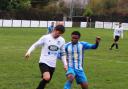 Bacup captain, and former Daisy man, Michael Gervin is closed down by Precieux Ngongo on Saturday