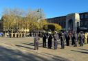 Army personnel gathered in Victoria Square