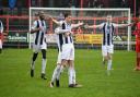 Celebration time for Colls at Workington. Picture by Rob Clarke