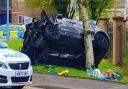 At least one car was involved in a crash at a roundabout in Halliwell on Sunday.