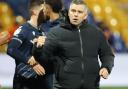 Steven Schumacher celebrates Wanderers' second away win of the season at Mansfield