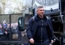 Steven Schumacher arrives to take charge of his first game - at Reading - in February 2025