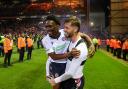Amario Cozier-Duberry celebrates with John McAtee at the end of last season's play-off semi-final at Bradford