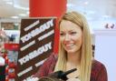 Debenhams beauty and cosmetic make-up event. Jessica Rothwell manager of Toni & Guy gives a fashion fix to Jackie Gopal