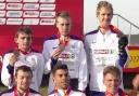 PODIUM: Tom Lancashire, front, centre, shows off his bronze medal with the Great Britain and Northern Ireland team at the European Cross Country Championships in Slovakia