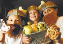 BRINGING HISTORY TO LIFE: Edgworth Primary School pupils, from left, Toby Scowcroft, Aislinn Fryer and Edward Kurnaz in their Viking costumes