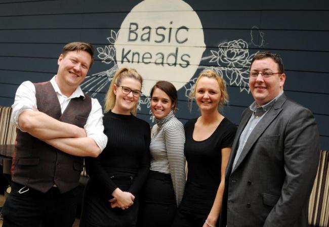 HAPPIER TIMES: A flashback to the Basic Kneads opening in April 2019, with Paul Tait and Damian Daintry pictured with staff