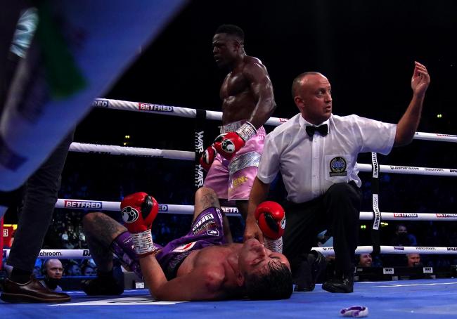 FLOORED: Jack Cullen was stopped by Kevin Lelo Sadjo in the sixth round at the AO Arena, Manchester
