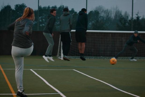 The Bolton News: Haylie combining her two loves, acting and football, in an advert (credit: Recovapro)
