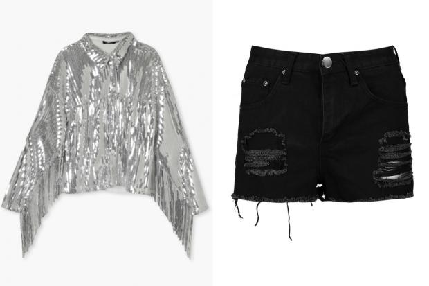The Bolton News: (Left) Sequin Fringe Detail Shirt and (right) Petite High Rise Distressed Denim Shorts (Boohoo/Canva)