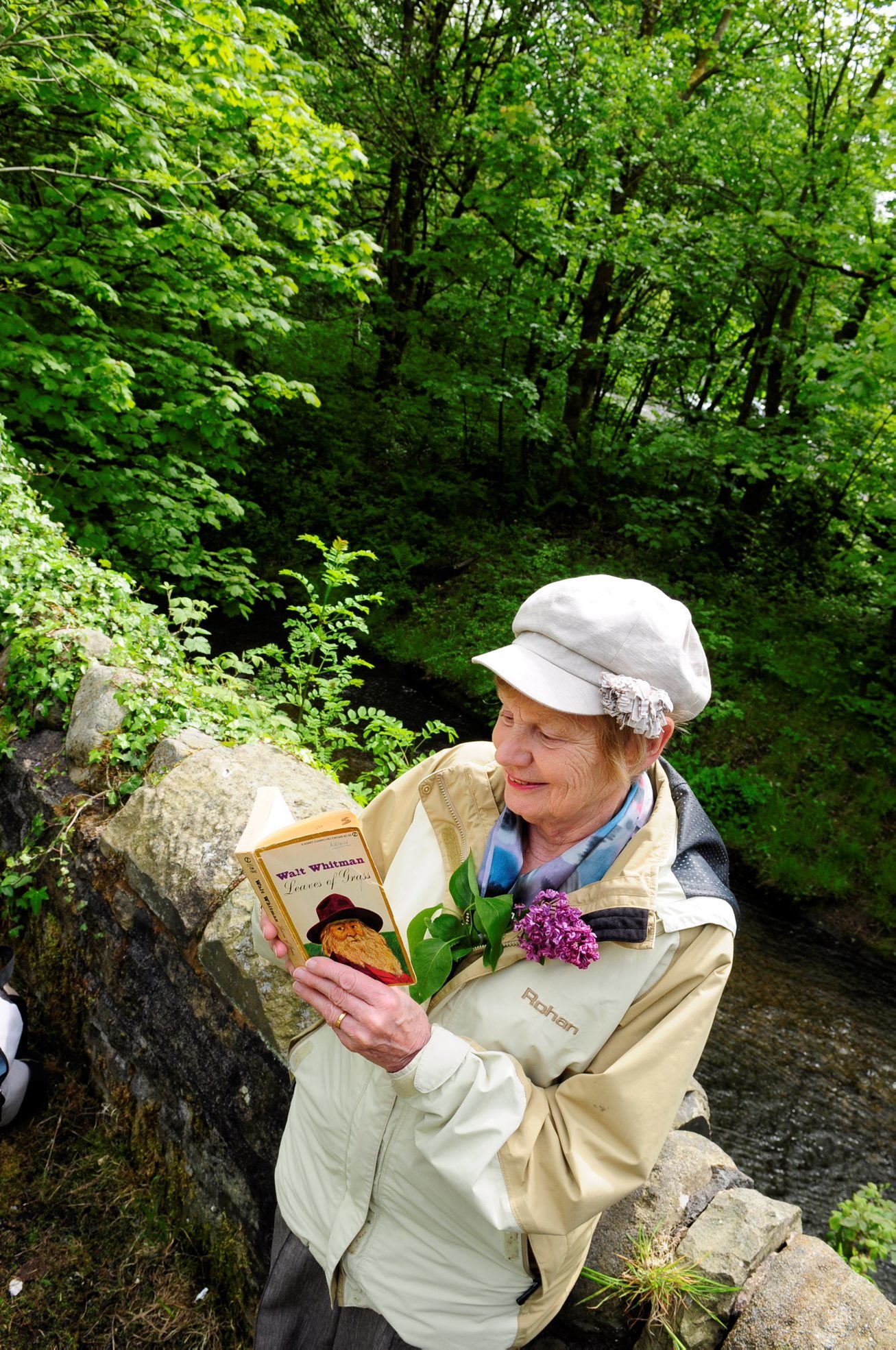 Lovers of author, Walt Whitman, at Barrow Bridge, Bolton, during poetry reading and walk.  Flo Wood's Reading Book..Images by Steve Holt, Bolton News, Saturday 30th May 2015..