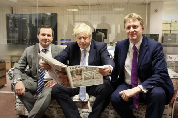 The Bolton News: (Left to right): Chris Green, Boris Johnson and Mark Logan in The Bolton News office earlier this year