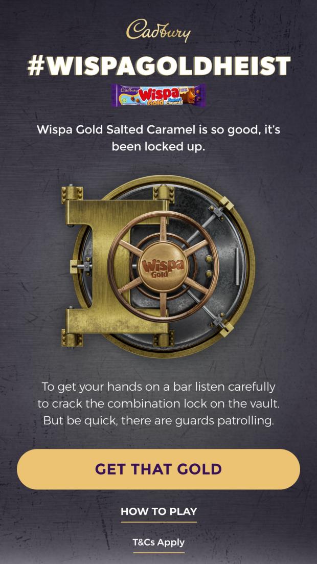 The Bolton News: Cadbury is challenging fans of Wispa Gold to break into a virtual vault via an audio game to win a free limited-edition bar (Cadbury)