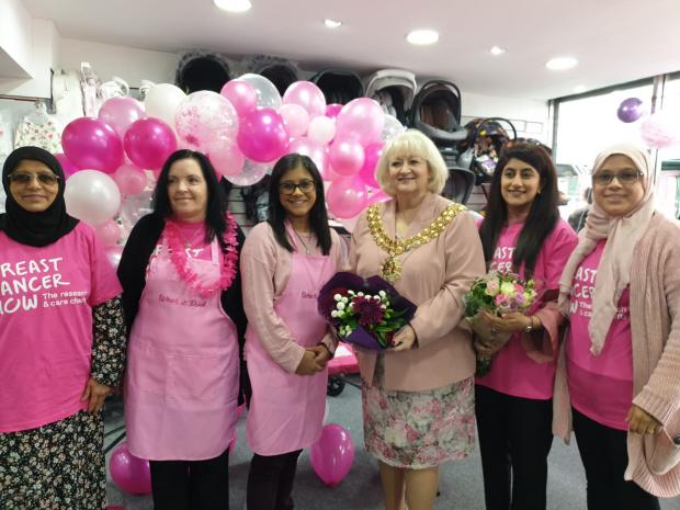 The Bolton News: Previous fundraiser - From left to right: Mum Farida Patel, shop assistant Debra Jones, Naz Vander, Former mayoress Linda, Cllr Rabiya Jiva, and Naz's sister Mez Patel