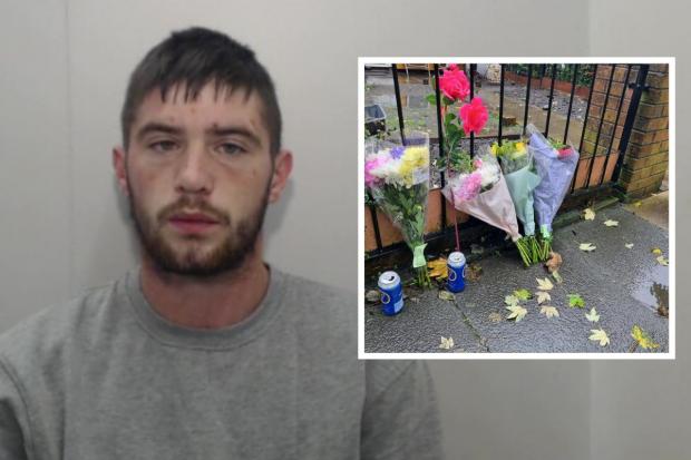 Jamie Kennedy, with inset of tributes left outside Robert Payne's home