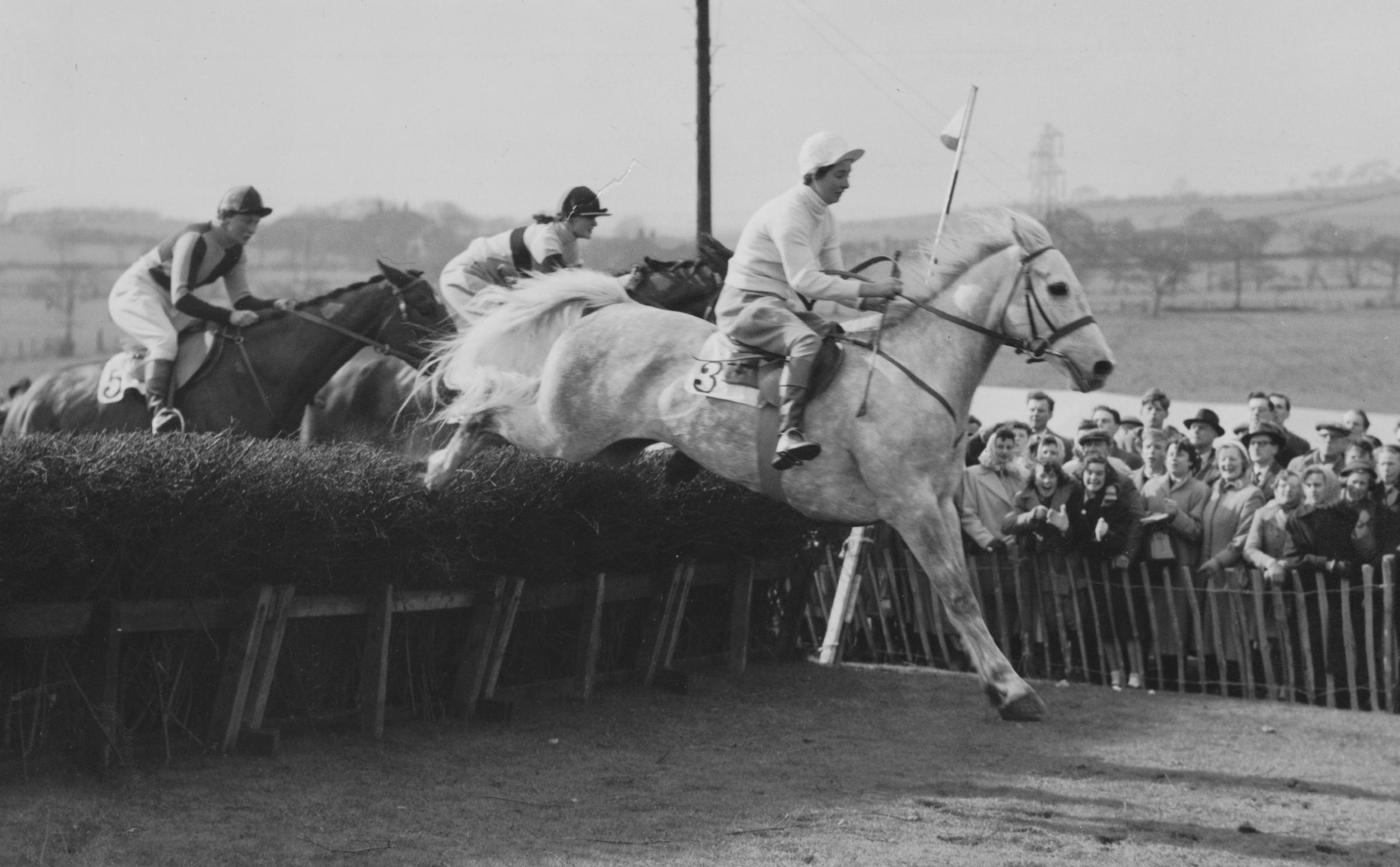 Action from a ladies’ race at Holcombe point to point