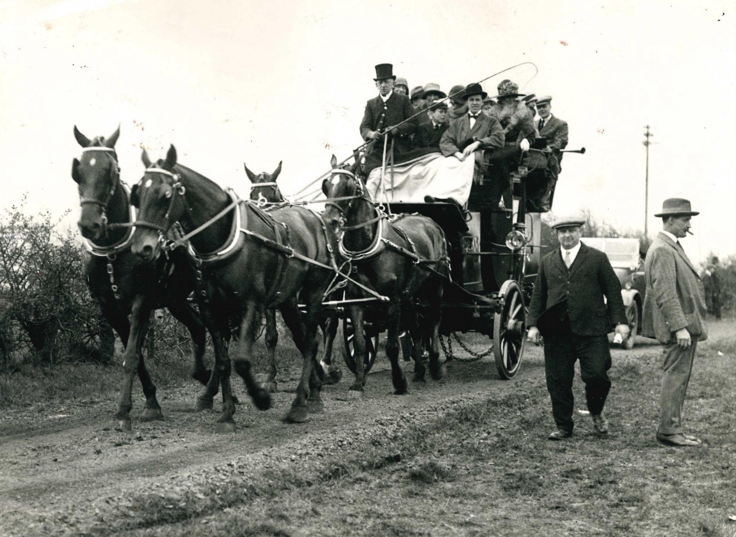 Major Hesketh, secretary of Holcombe Hung arrives at the point to point in style in 1926