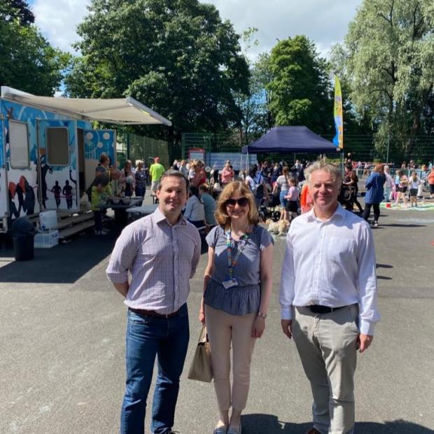 The Bolton News: Chris Green MP, Cllr Anne Galloway, Cllr Martyn Cox at the Urban Outreach food demonstrations at Westhoughton Fun Day