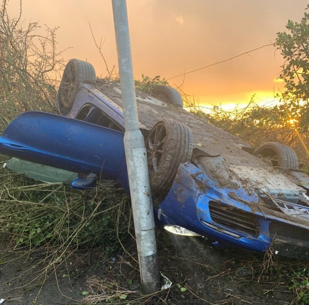 A car overturned after losing control in wet conditions earlier this month