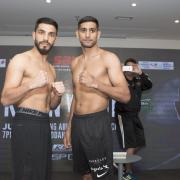 Amir Khan and Billy Dib head-to-head at the weigh in. Picture:  Super Boxing League