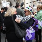 Campaigners outside the Royal Courts of Justice in London after they lost their landmark High Court fight against the Government in a case arguing that changes to the state pension age unlawfully discriminated against women born in the 1950s