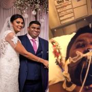 Jayesh and Kamini Patel at their wedding in 2019 with Jayesh waking up after an induced coma at Wythenshawe hospital